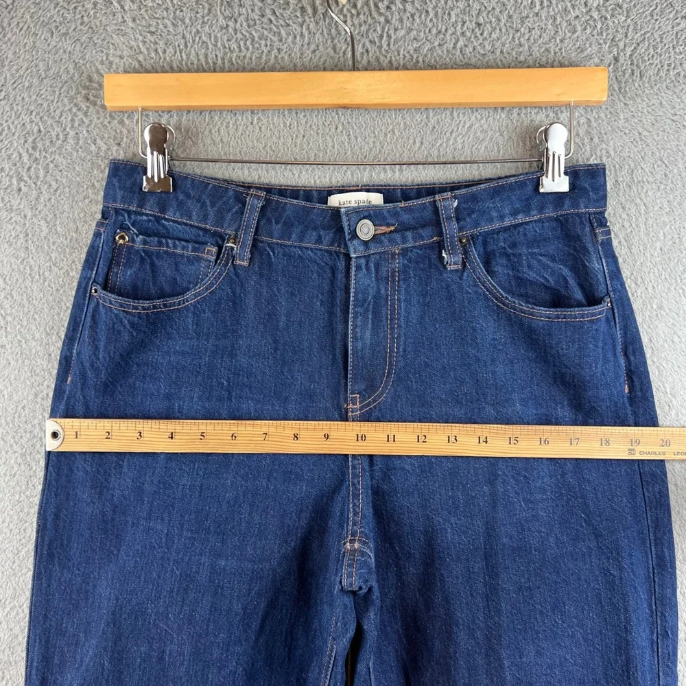 Kate Spade New York Wide Leg Cuffed Jeans Dark Wash Denim Cropped Blue Womens 8